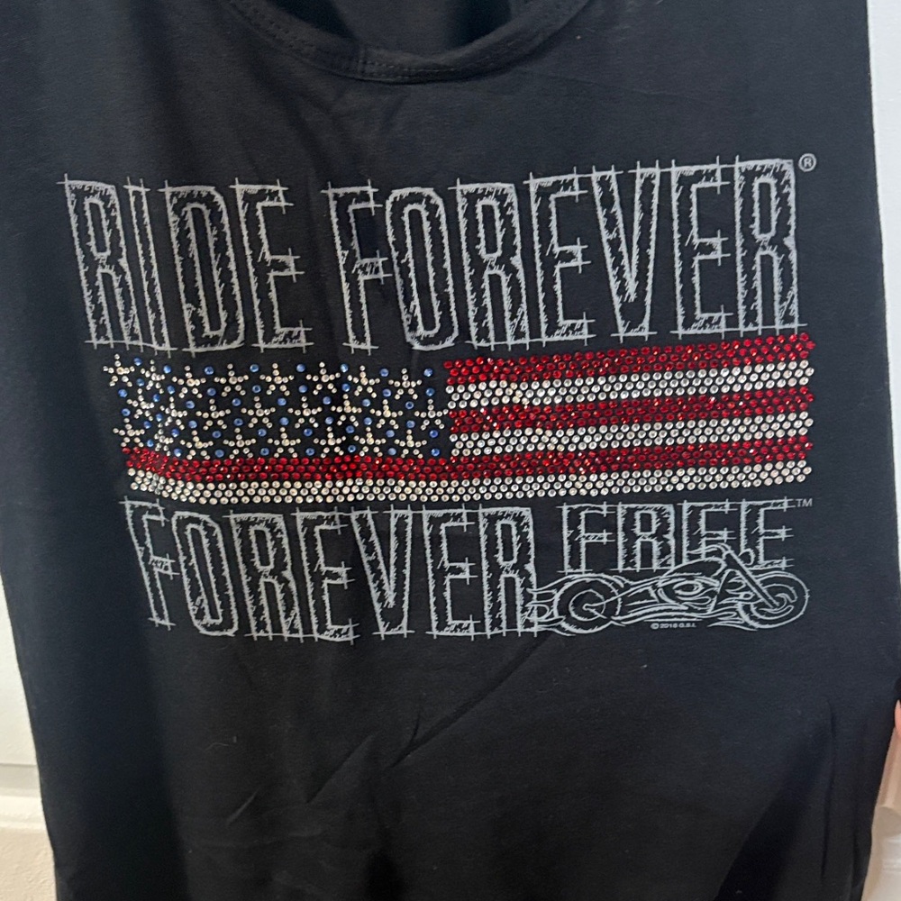 Black Graphic Tank Top with Sparkle American Flag Design